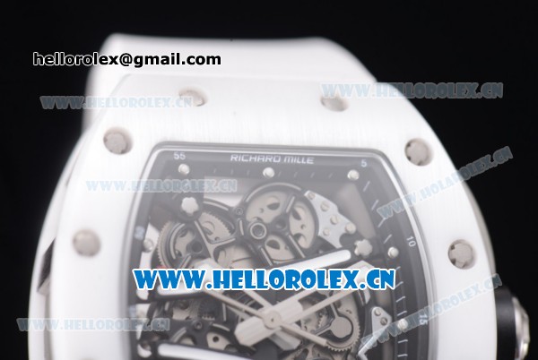 Richard Mille RM 038 Miyota 9015 Automatic Steel Case with Skeleton Dial Dot Markers White Rubber Strap and White Ceramic Bezel - Click Image to Close